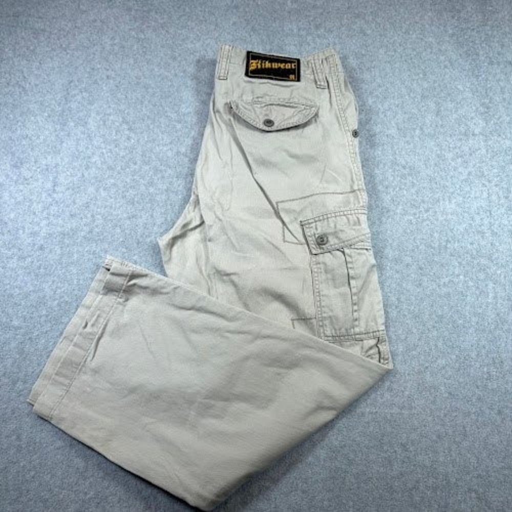 VTG Kikwear 91 Cargo Pants  Mens 32x27 Khaki Beige Wide Leg  Utility Pockets‎